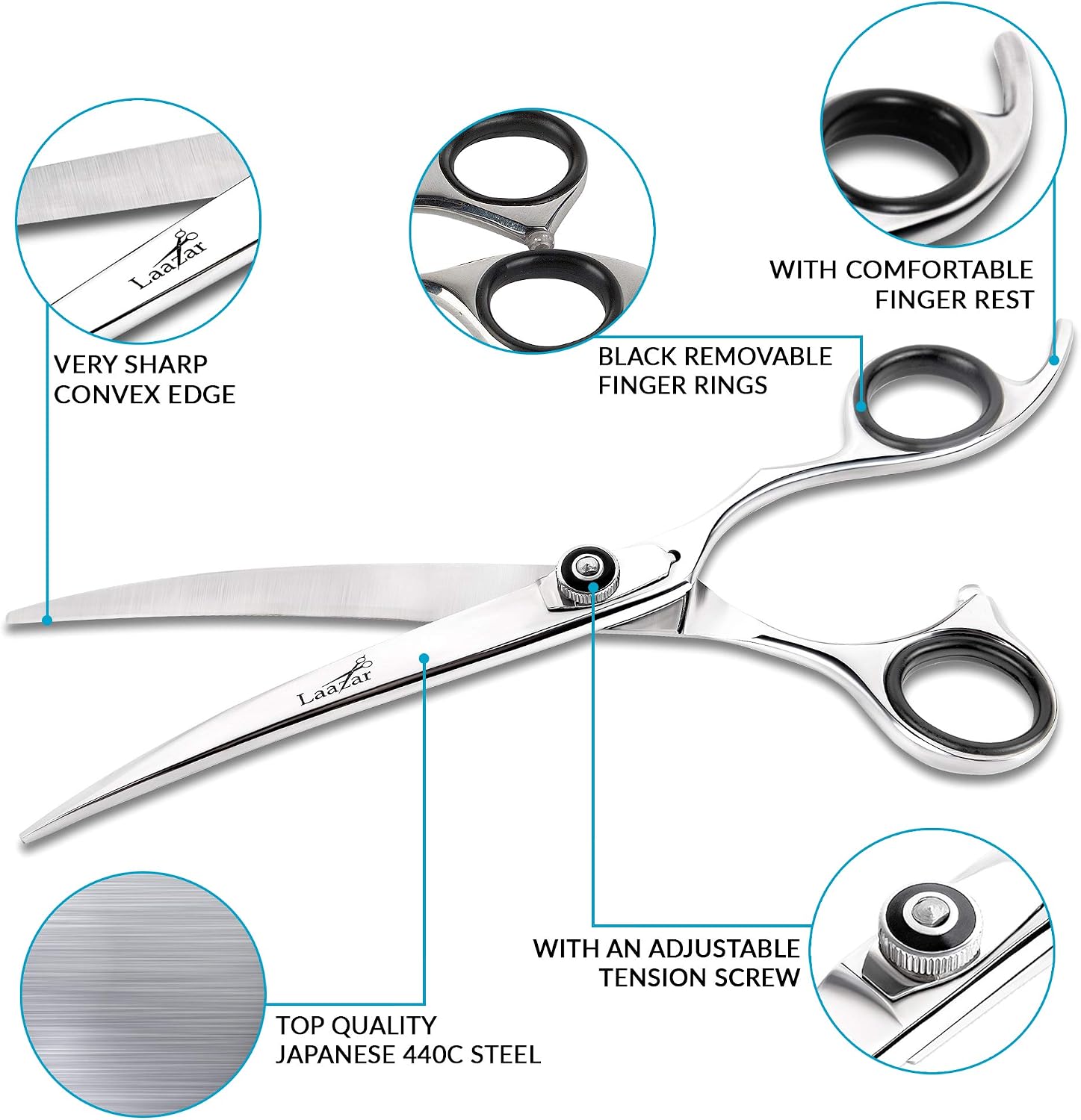 Laazar pet grooming scissors with adjustable tension knob detail
