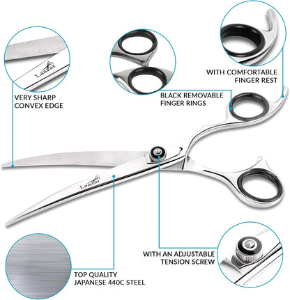 Laazar pet grooming scissors with adjustable tension knob detail