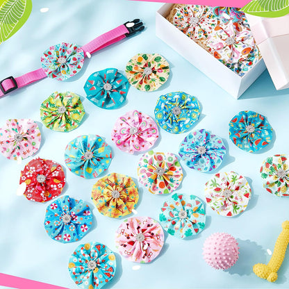 Cat collar accessories featuring tropical leaf and watermelon designs