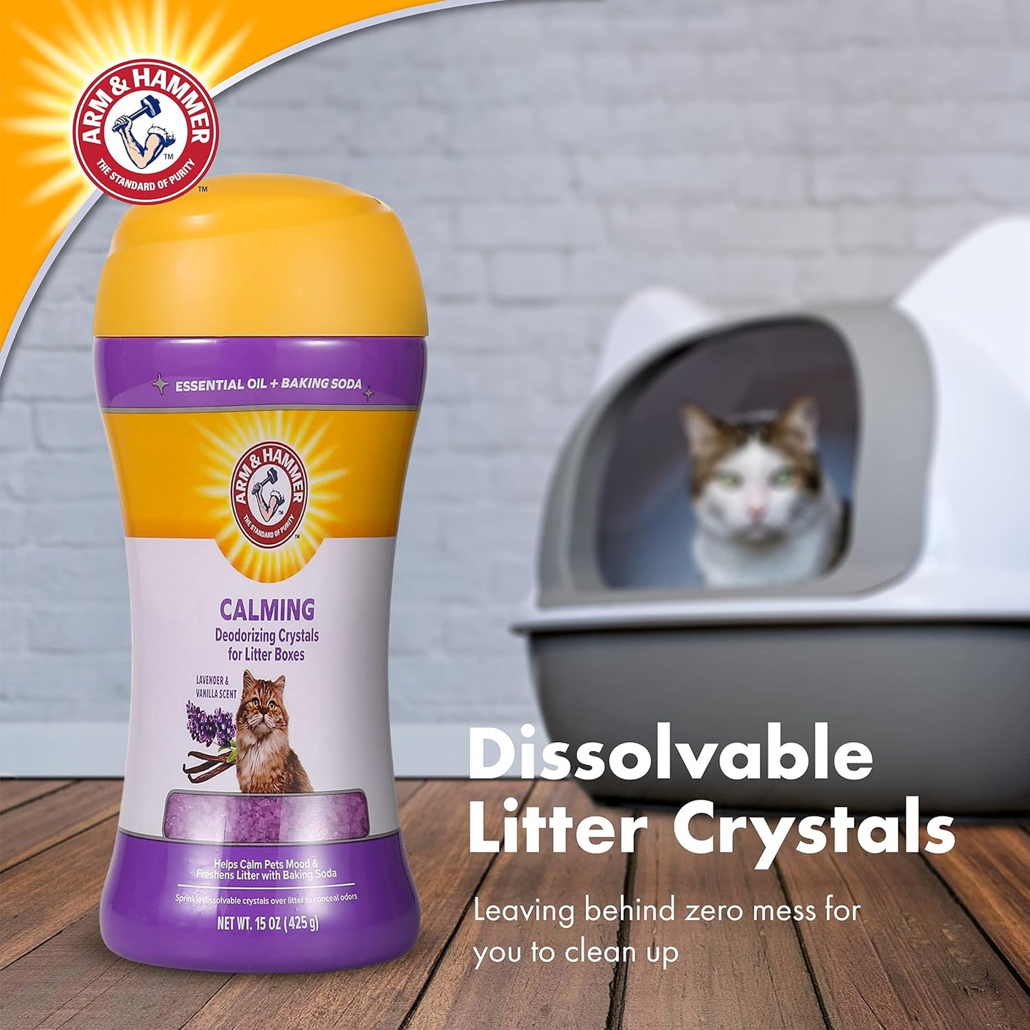 Premium imported Arm and Hammer cat litter deodorizer with baking soda formulation