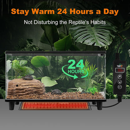LUCKY HERP reptile warming pad packaged box content detailing safety instructions and specifications