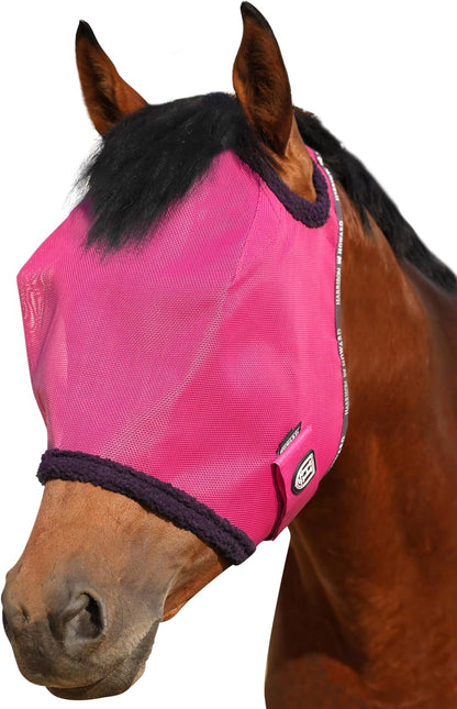 Harrison Howard All Round Mesh Horse Fly Mask UV Protective with Fleece Padded Edging Magenta L - Image 15