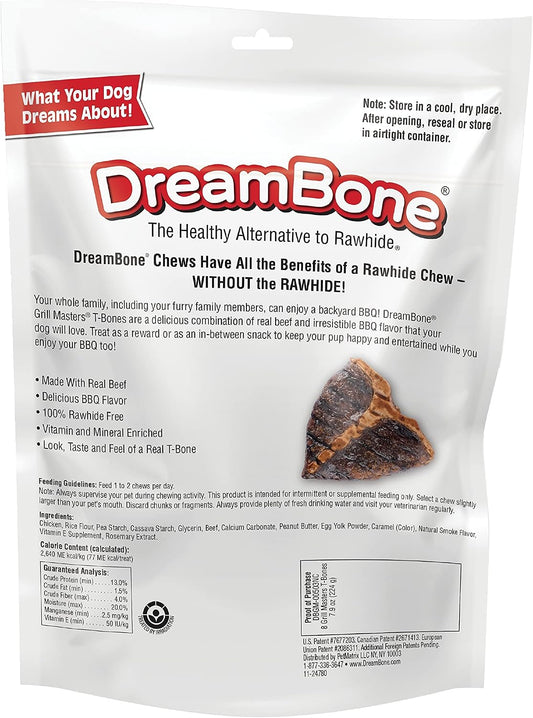 DreamBone Grill Masters T-Bones packaging showing eight count barbecue flavor chews