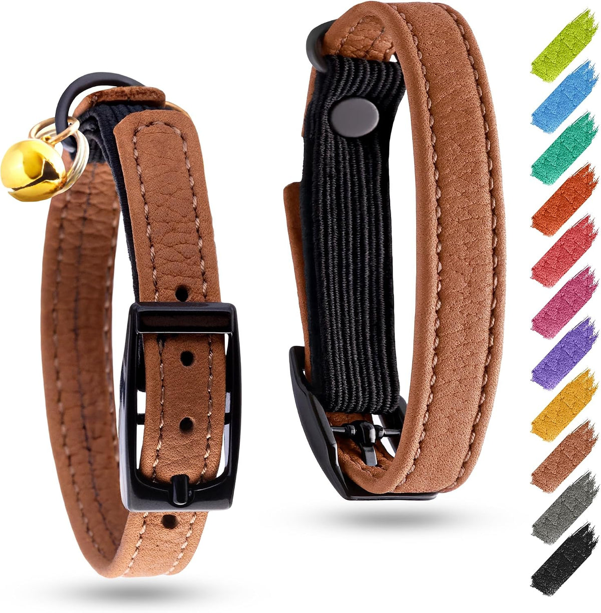 Leather Cat Collar with Bell and Safety Elastic Strap Breakaway Alternative for Small & Large Kittens, Stylish Pet Leather Collar for Boy, Girl Cats with Metal Buckle & QR ID Tag (Mint) - Image 15