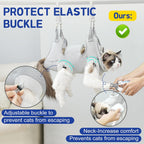 Cat grooming hanging sling with adjustable leg straps to prevent escapes during grooming