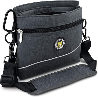 Viklluyr dog treat pouch front view showing magnetic closure grey