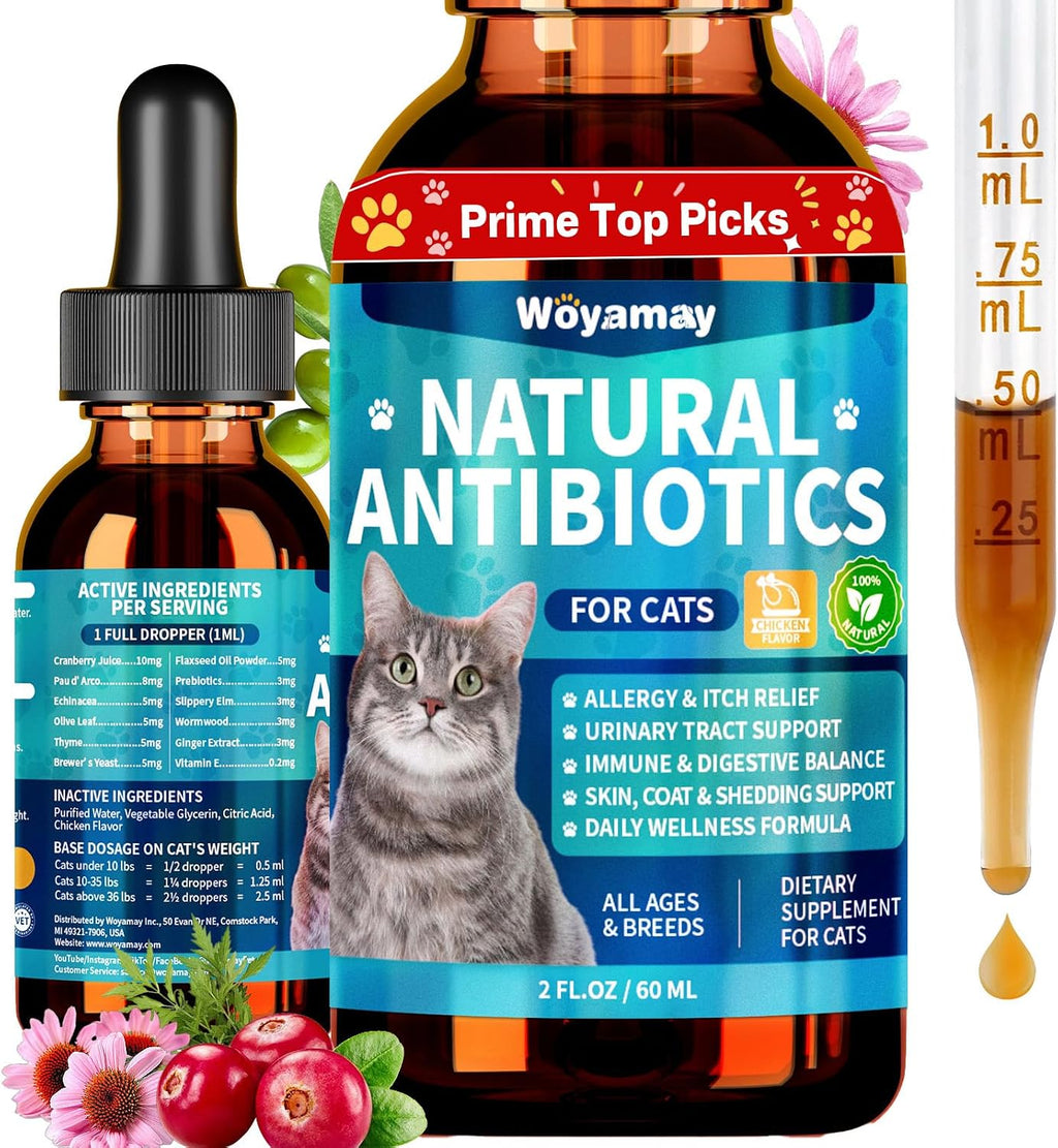 Woyamay Antibiotics for Cats, Natural Antibiotic for Allergy Relief, Urinary Tract Health, Itch Relief & Digestion Care, Cat Allergy Relief for Cats, Cat Immune Support Supplement, 4 Fl Oz - Image 9