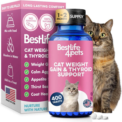 BestLife4Pets Cat Weight Gainer and Thyroid Support bottle front view for feline appetite stimulation.