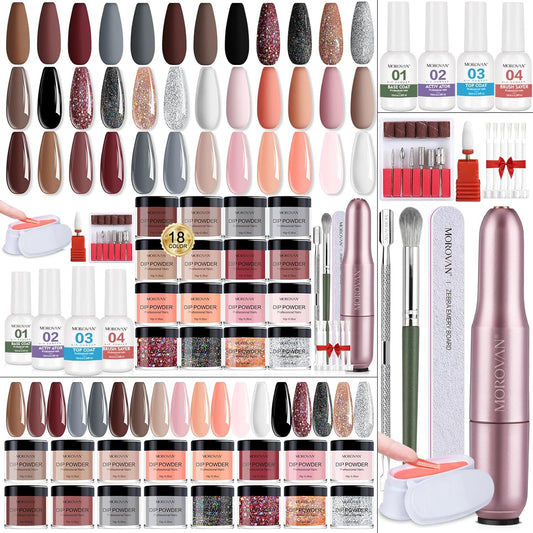 Morovan 18 colors dip powder set with electric nail drill for professional manicure