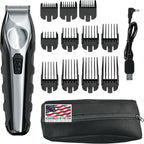 Wahl USA Lithium Ion Total Beard Trimmer front view showing black and silver metallic handle design