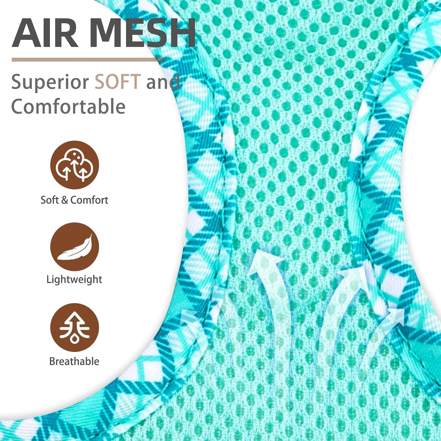 Step in soft mesh puppy vest harness showing the quick release buckle closure