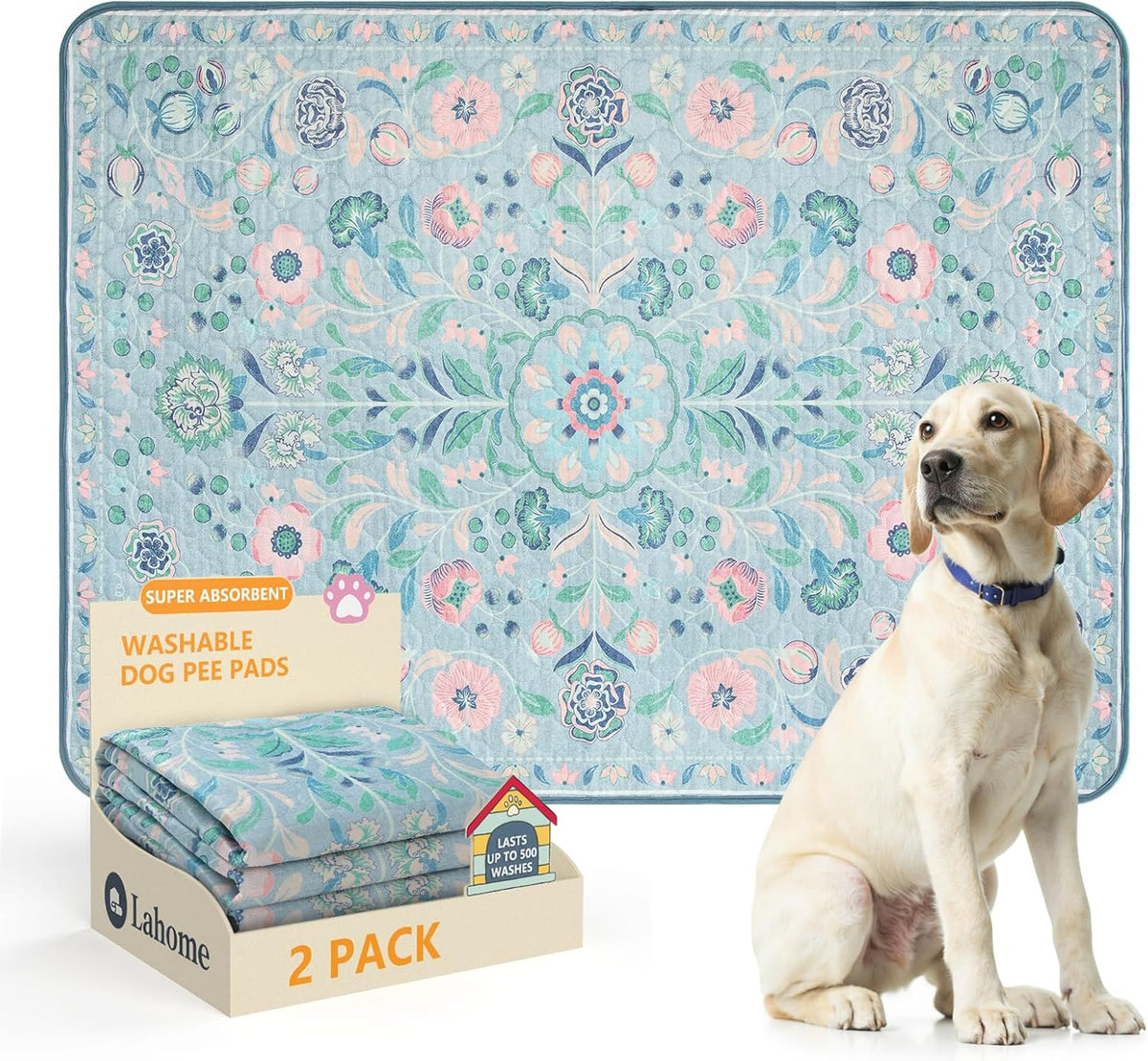 Lahome Washable Reusable Pee Pads for Dogs - Beige Botanical Floral 2 Pack Puppy Pads, Super Absorbent & Waterproof Training Mats for Crate & Floor - Leakproof with Non-Slip Backing (36"x48") - Image 10