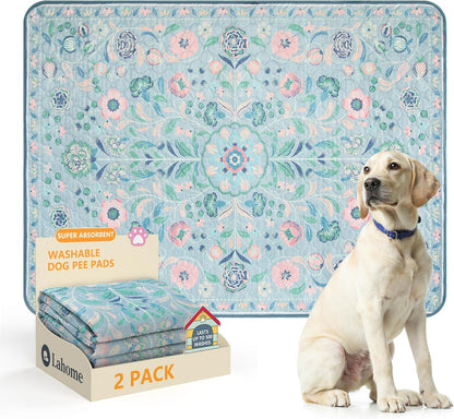 Lahome Washable Reusable Pee Pads for Dogs - Beige Botanical Floral 2 Pack Puppy Pads, Super Absorbent & Waterproof Training Mats for Crate & Floor - Leakproof with Non-Slip Backing (36"x48") - Image 10