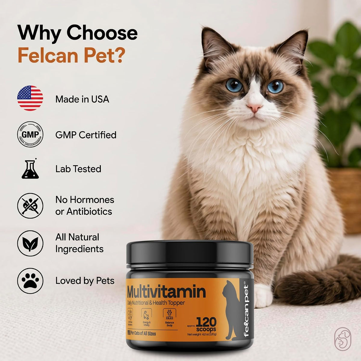 Felcan Pet nutritional cat food mixer showing feeding instructions for pet care