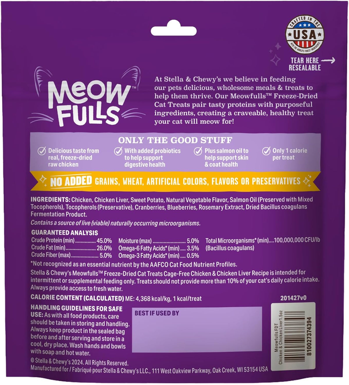 Stella & Chewy's chicken and chicken liver cat treats raw protein snacks