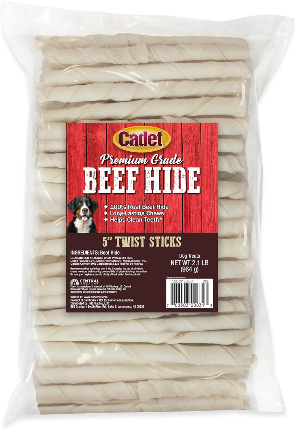 Cadet Premium Grade Beef Hide for Dogs, Long Lasting Rawhide Twist Chew Sticks, Natural Dog Chews, 5 Inch Dog Bones (100 Count) - Image 9