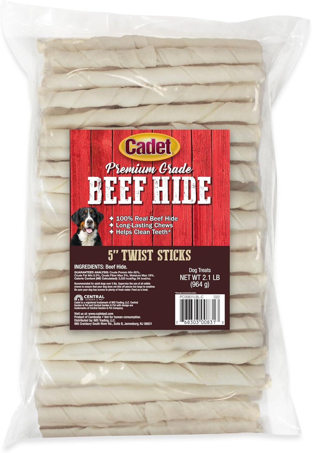 Cadet Premium Grade Beef Hide for Dogs, Long Lasting Rawhide Twist Chew Sticks, Natural Dog Chews, 5 Inch Dog Bones (100 Count) - Image 9
