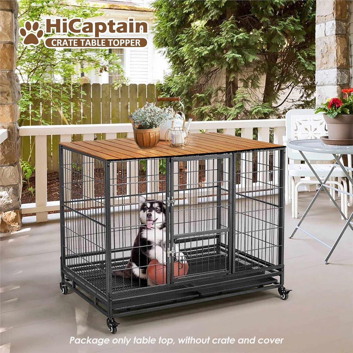HiCaptain premium indoor dog cage wooden counter top side view installation step