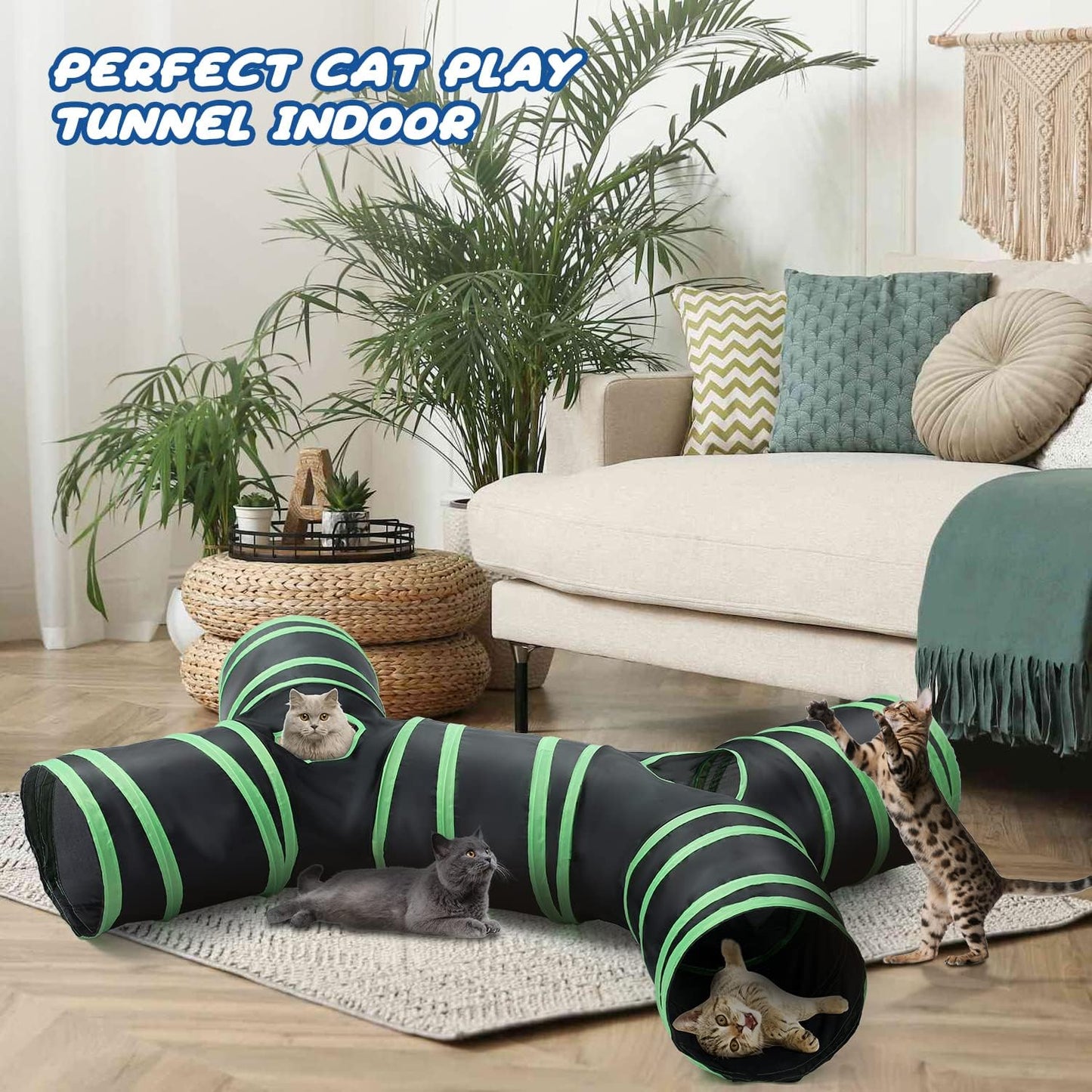 Durable cat play tunnel showcasing tear-resistant material suitable for energetic dogs and kittens.