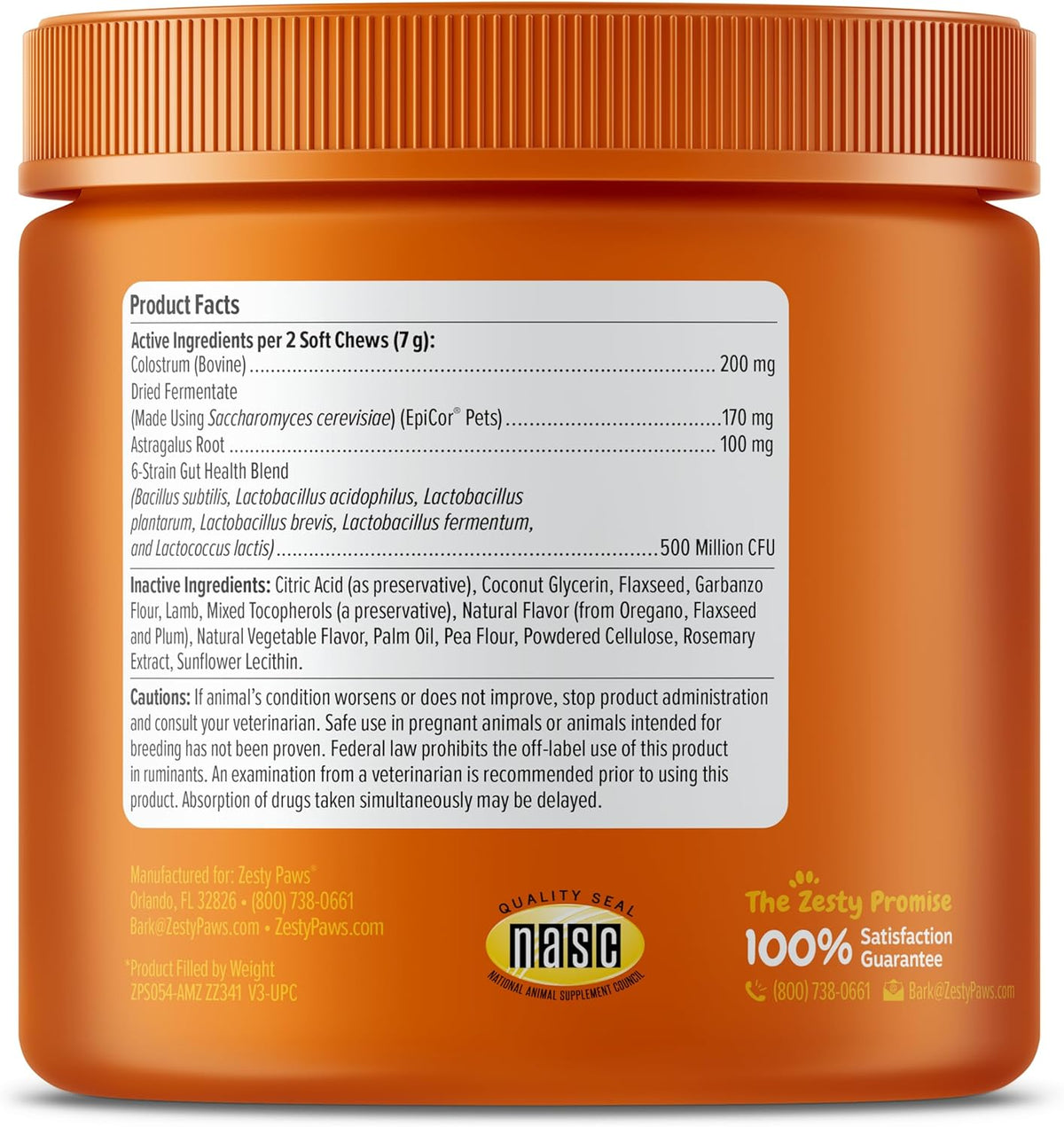 Jar of imported USA dog supplement for immune system and gut health support.