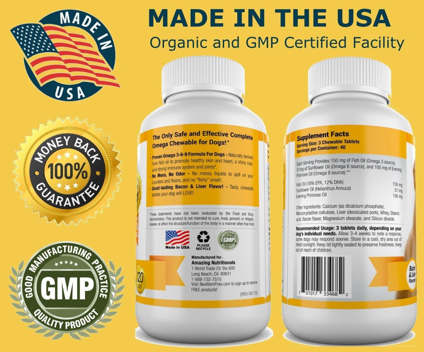Authentic imported pet fish oil tablets for reducing hot spots and paw licking