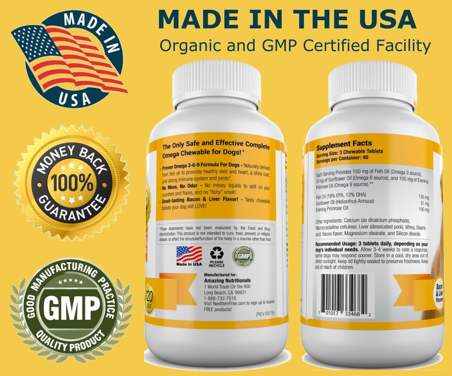 Authentic imported pet fish oil tablets for reducing hot spots and paw licking