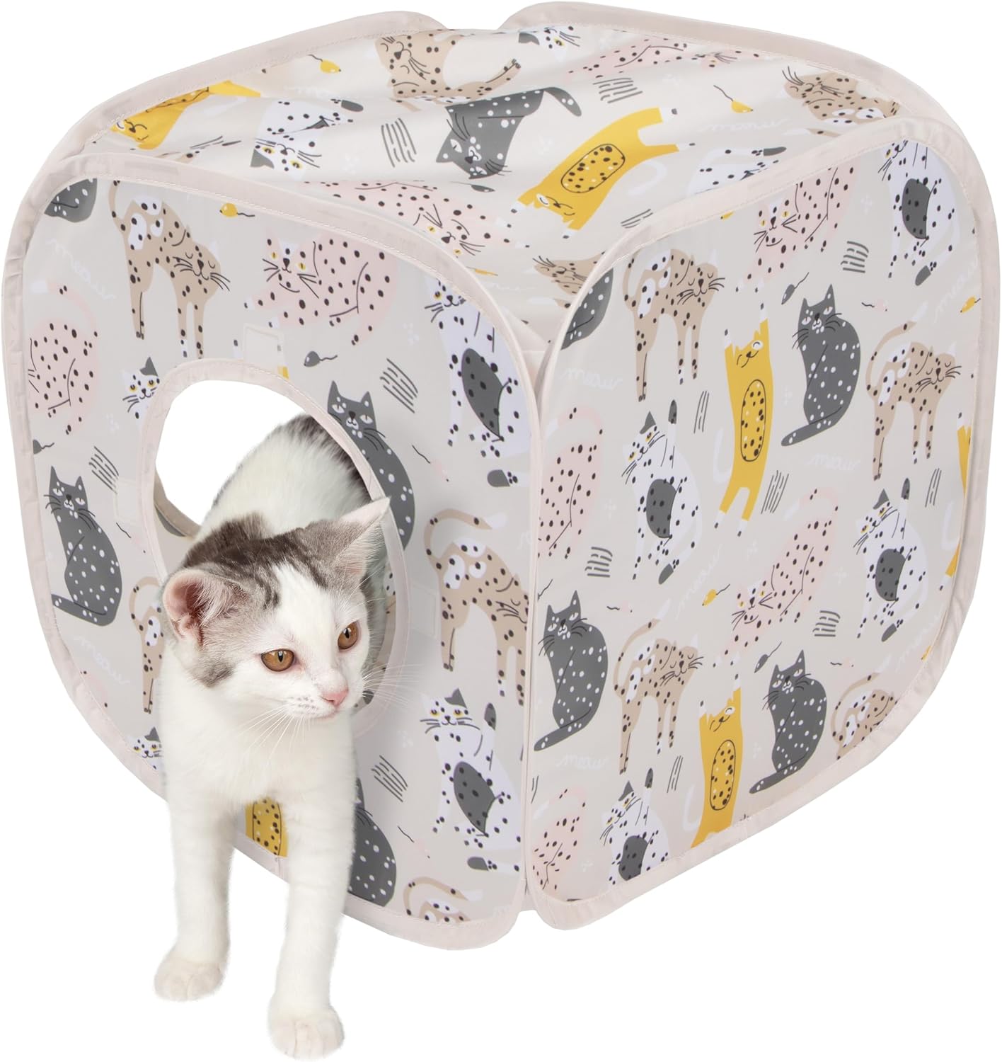 Kitty City Safari Jungle Pop-Up Cat Cube, Collapsible Indoor Cat Hideout & Play Cube with Peekaboo Openings, Easy Storage, 15" x 15" x 15" - Image 11