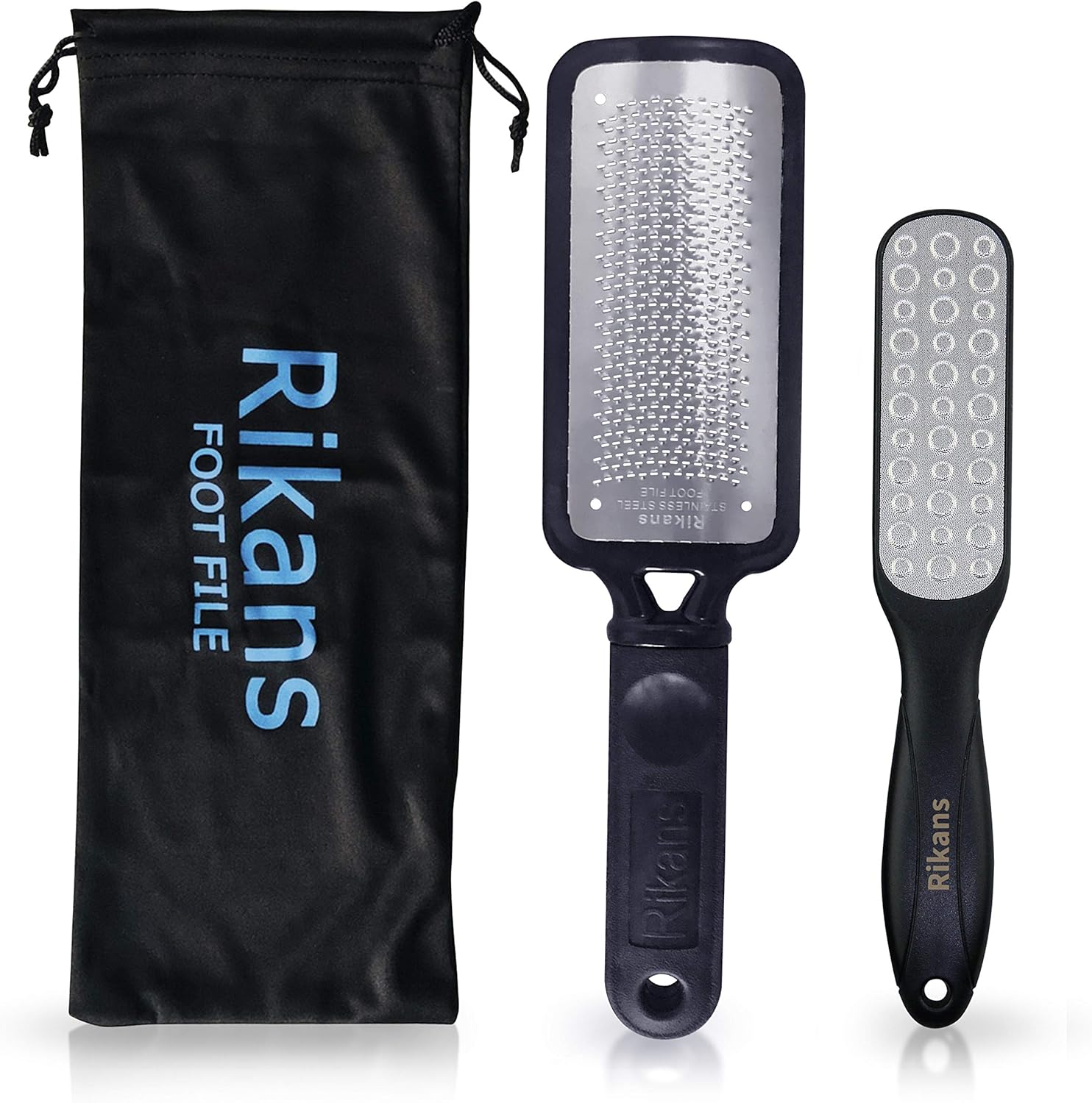 Rikans Colossal Foot File professional callus remover front view showing large stainless steel rasp surface.