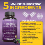 Viva Naturals Elderberry with Vitamin C and Zinc for Adults - 5 in 1 Sambucus Black Elderberry Capsules with Vitamin D3 5000 IU Immunity Supplement, Sambucus Elderberry Immune Support Supplement - Image 3