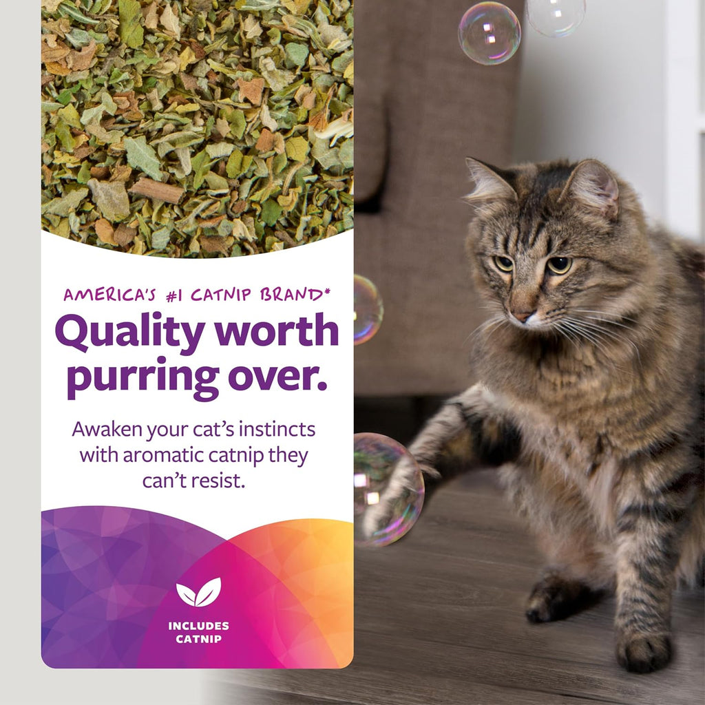 SmartyKat catnip bubbles bottle showing the label and branding details