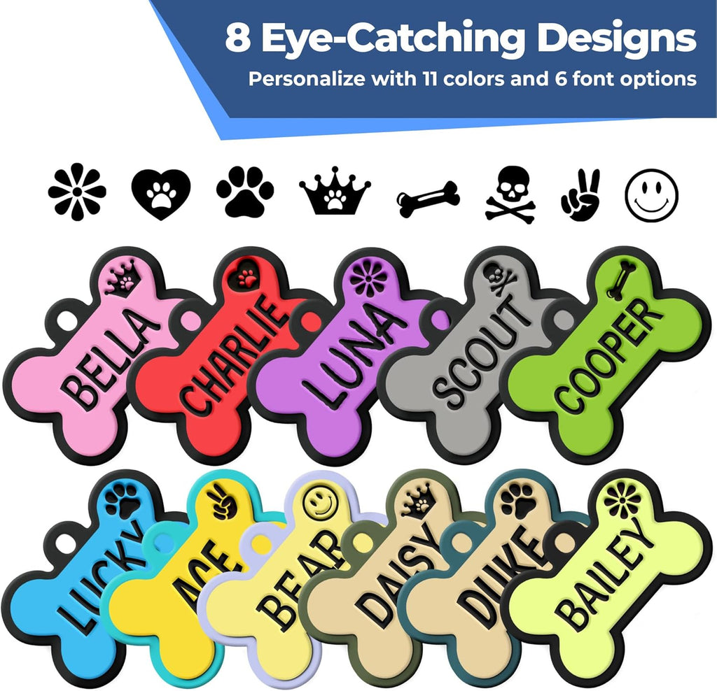 GoTags flexible silent silicone dog identification tag on collar