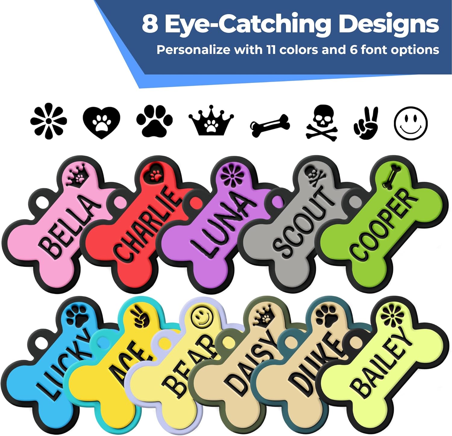 GoTags flexible silent silicone dog identification tag on collar