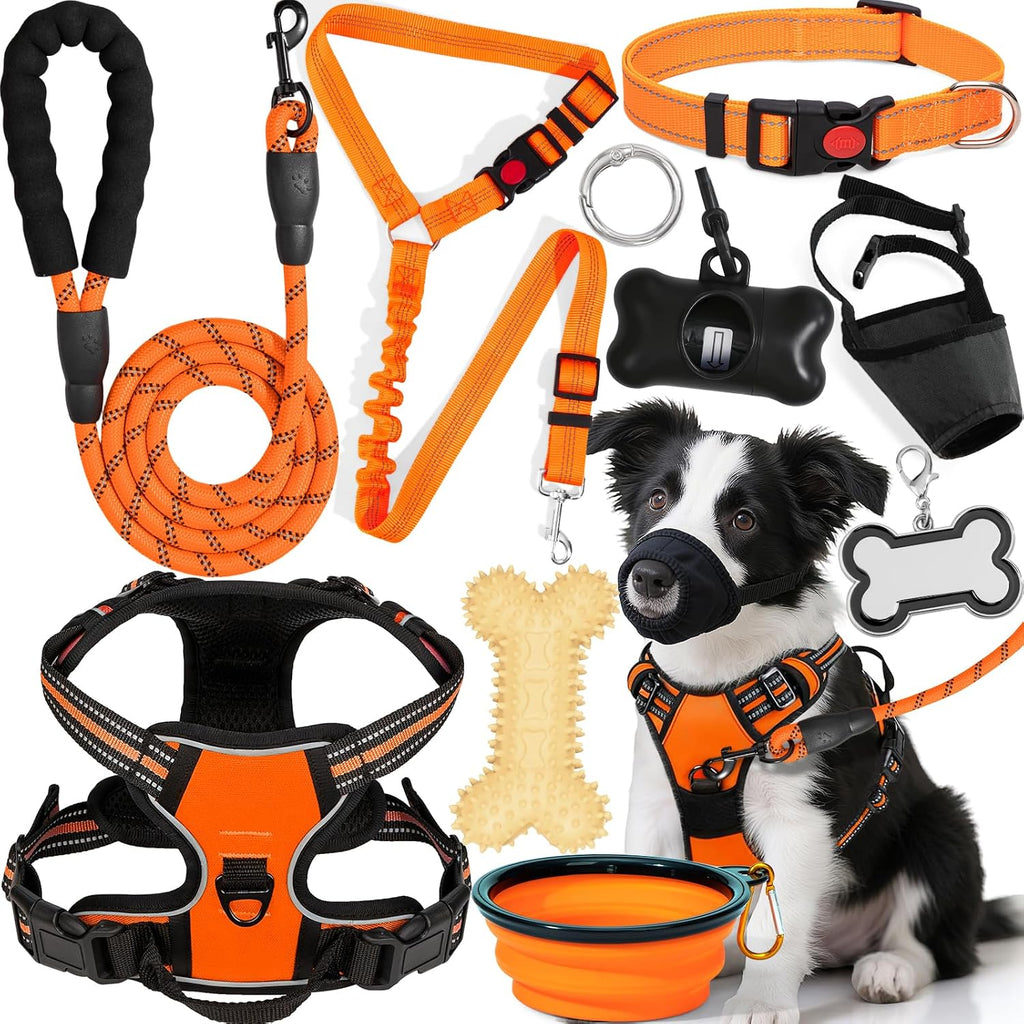 No Pull Dog Harness Adjustable Collar & Leash Set - Dog Halter Harnesses Collapsible Bowls & Poop Bag Dispenser Muzzle ID Tags Toys Fits Small Medium Large Dogs (Pink-M) - Image 14