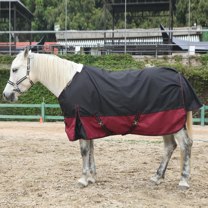 Breathable outdoor horse blanket with adjustable elastic leg straps