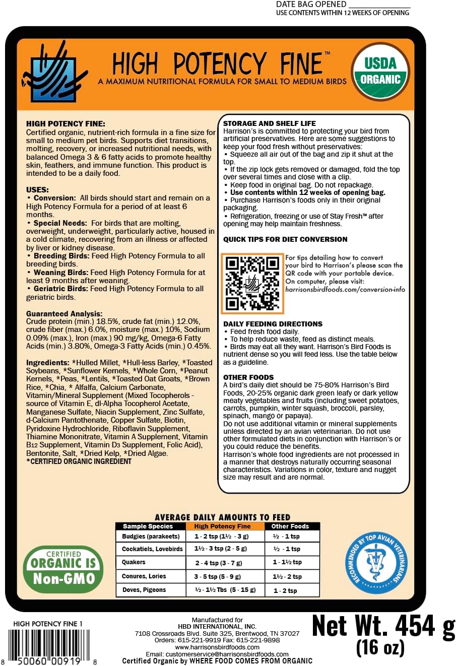 Close up of Harrison's High Potency Fine organic bird food pellets.