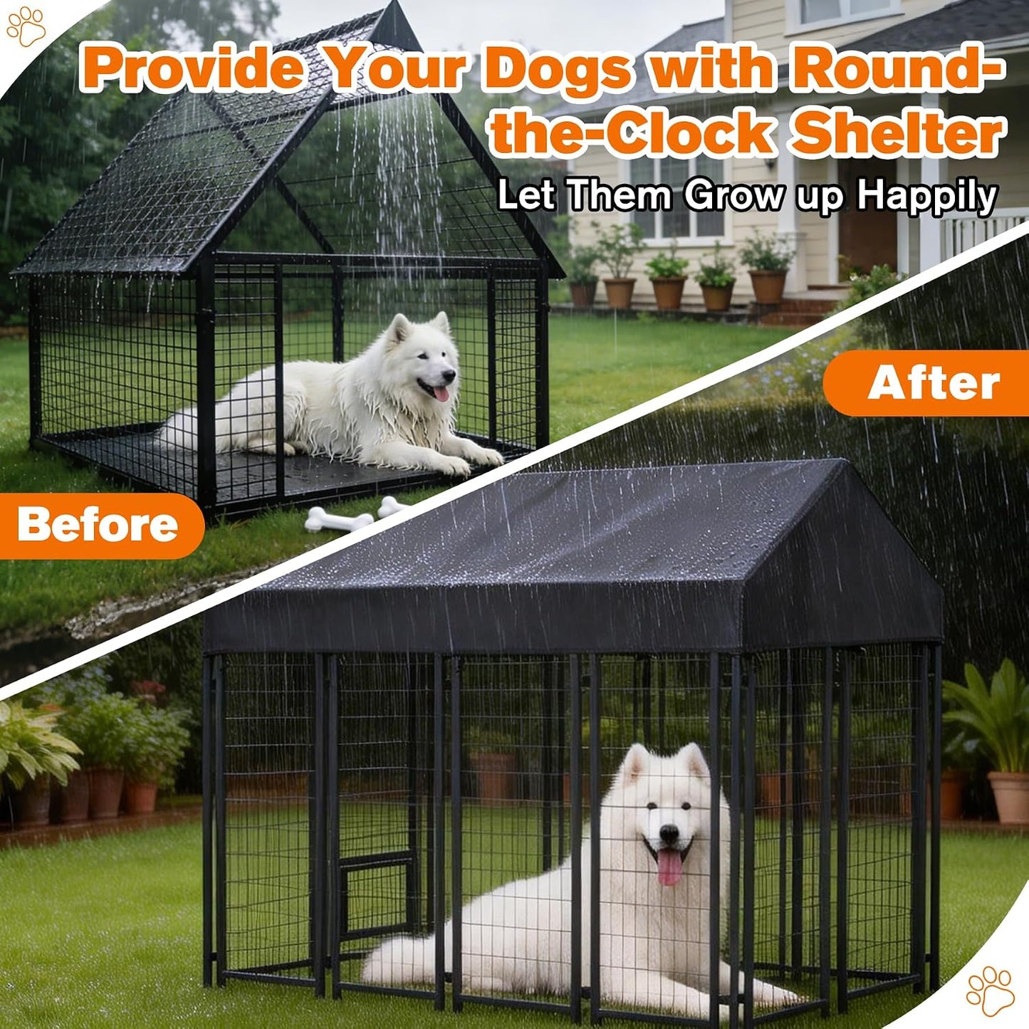 Weatherproof pet kennel tarp folded neatly beside its included travel storage bag.