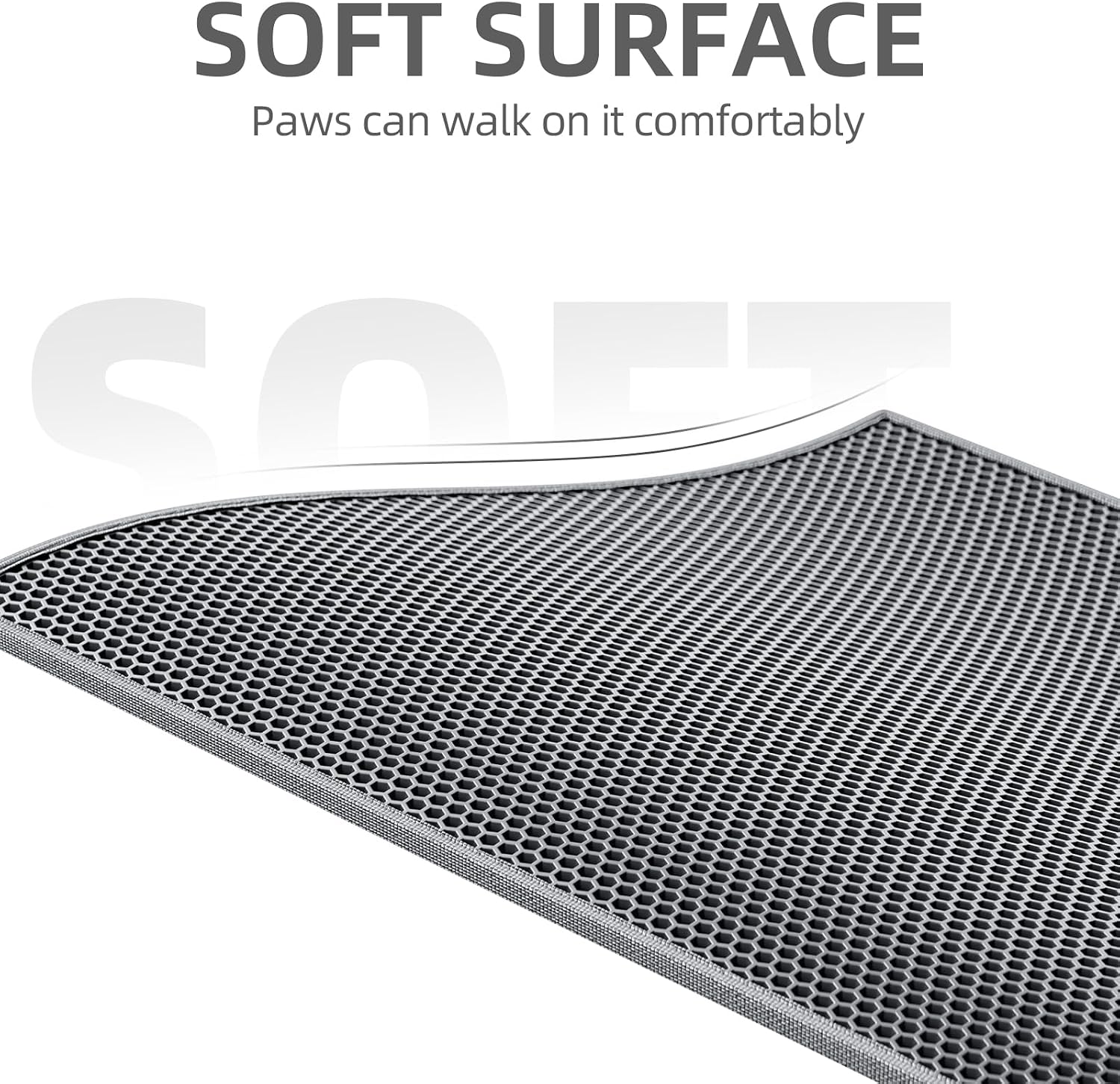 Close up view of the soft non toxic EVA foam material on the ESTHELLO pet mat.