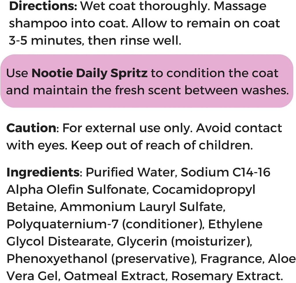 Nootie natural ingredients pet shampoo container