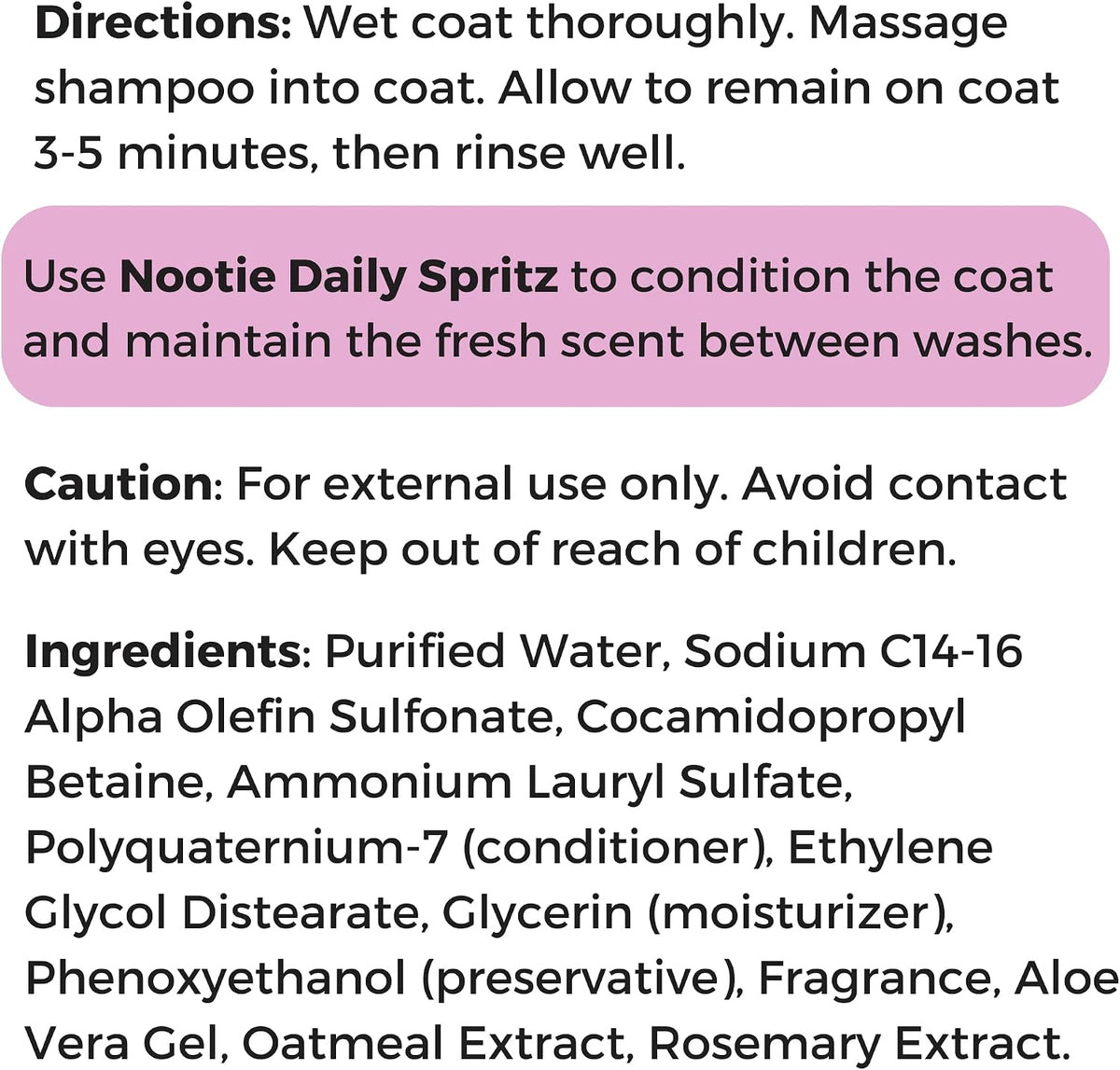 Nootie natural ingredients pet shampoo container