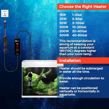 Small fish tank setup with AquaMiracle 15W heater