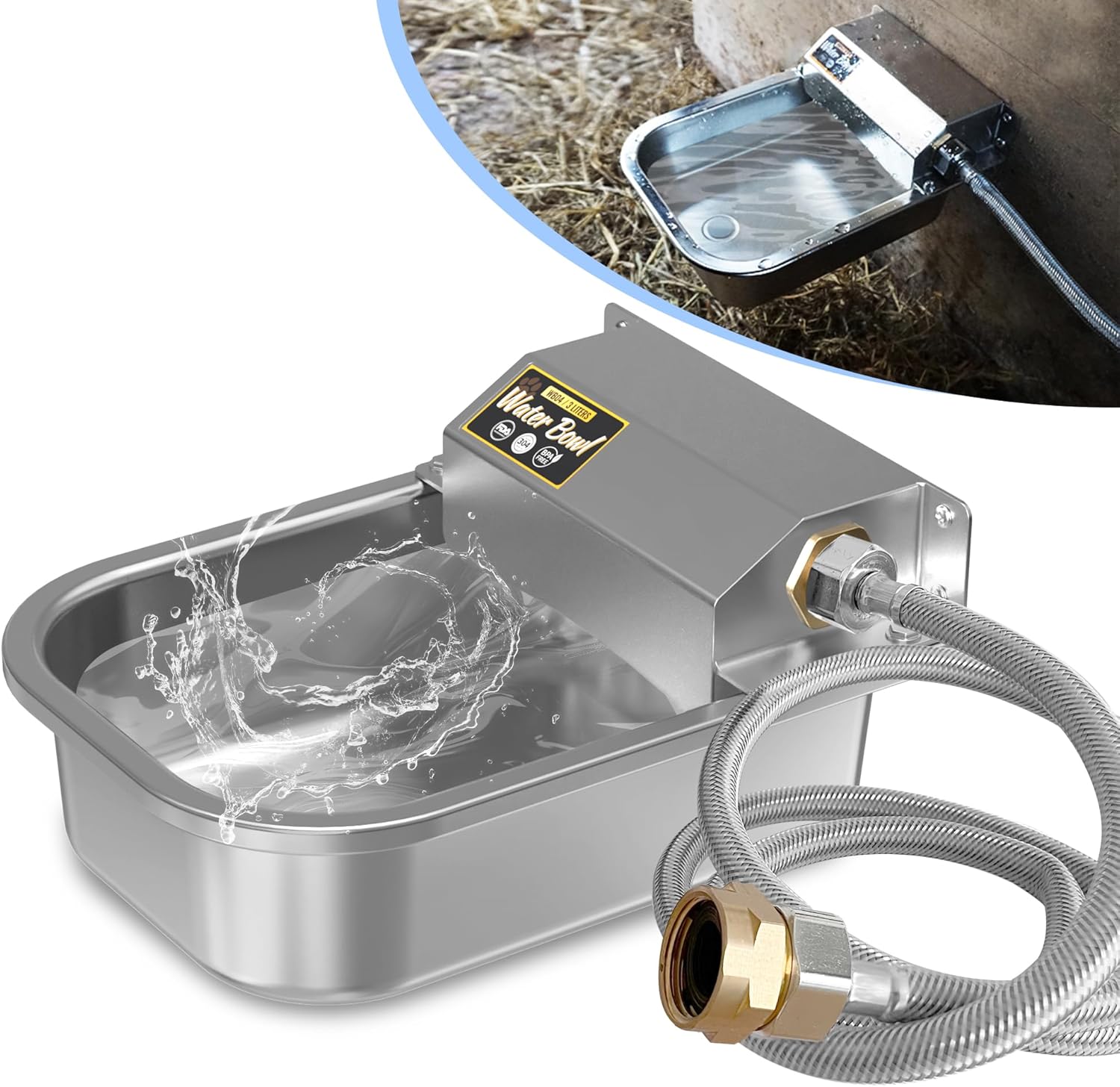 PETIMI Automatic Dog Water Dispenser front view showing stainless steel design