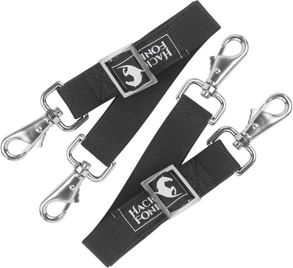 HackFond Horse Blanket Replacement Belly Straps 2-piece set front view showing black heavy-duty elastic material.