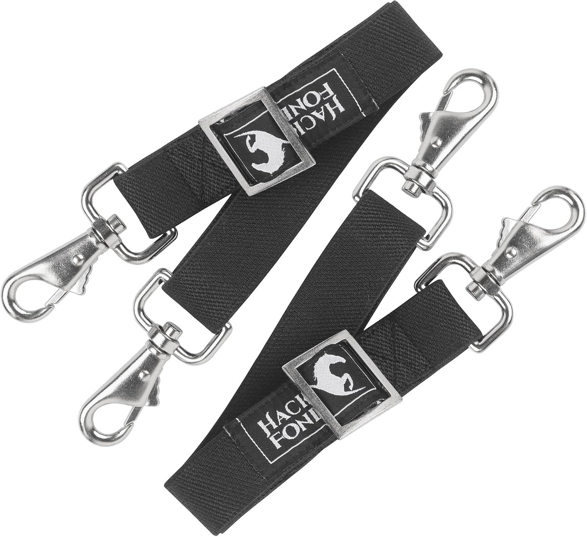 HackFond Horse Blanket Replacement Belly Straps 2-piece set front view showing black heavy-duty elastic material.