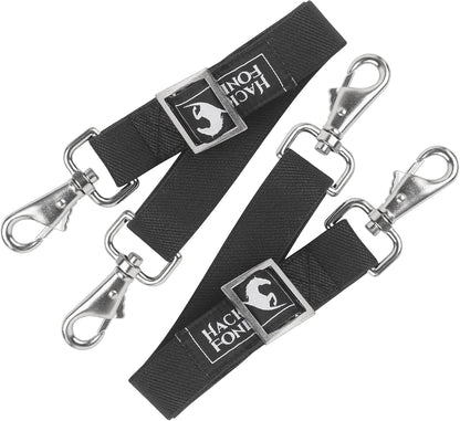 HackFond Horse Blanket Replacement Belly Straps 2-piece set front view showing black heavy-duty elastic material.