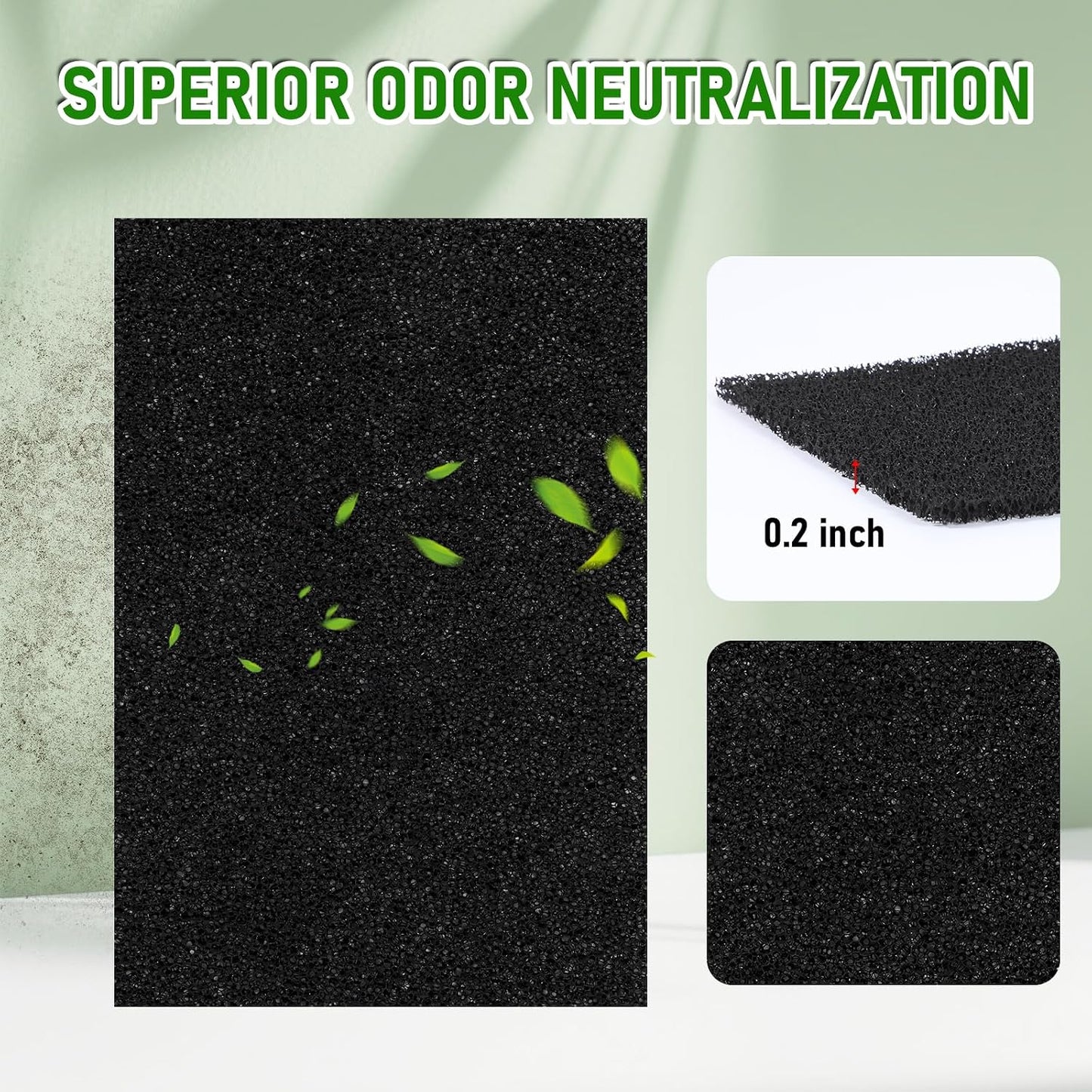 Close up view of porous charcoal structure in pet odor absorbing filter liners