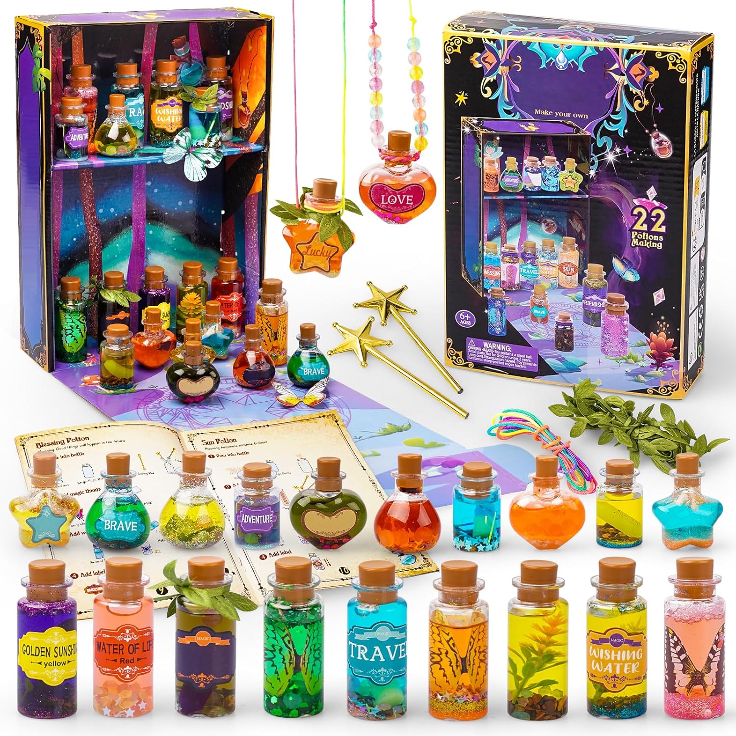 Jeekalo Fairy Magic Glow Potion Kit front view with 22 bottles