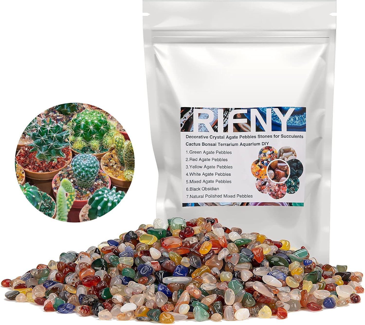 Rifny decorative polished rocks in a glass bowl