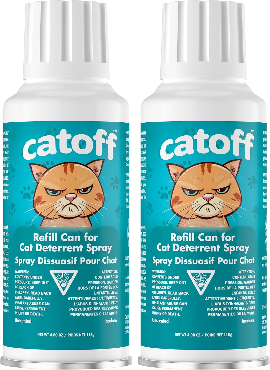 Set of three CatOFF odorless compressed gas refills for indoor furniture protection.