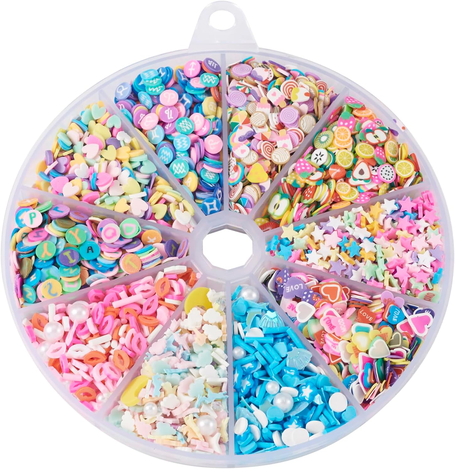 Spritewelry 3D polymer clay charms front view showcasing colorful mixed styles for nail art.