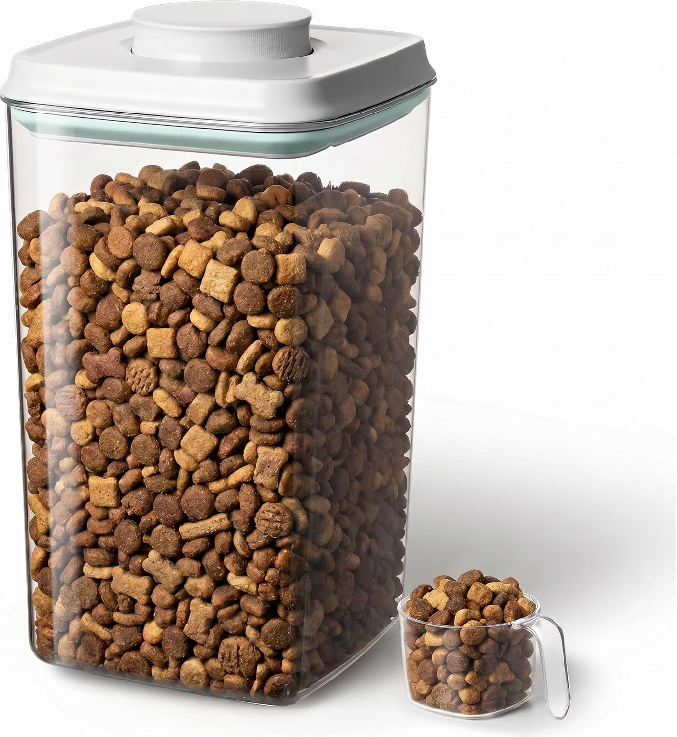 Interior view of large 45 pound capacity metal pet food container